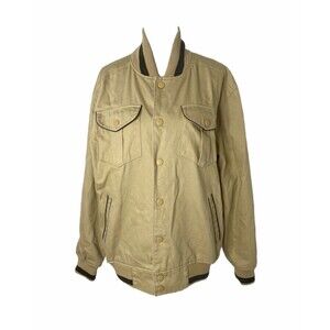 B.S. Workwear Men’s Bomber Jacket Tan Snap Button Down High Neck Size XL
